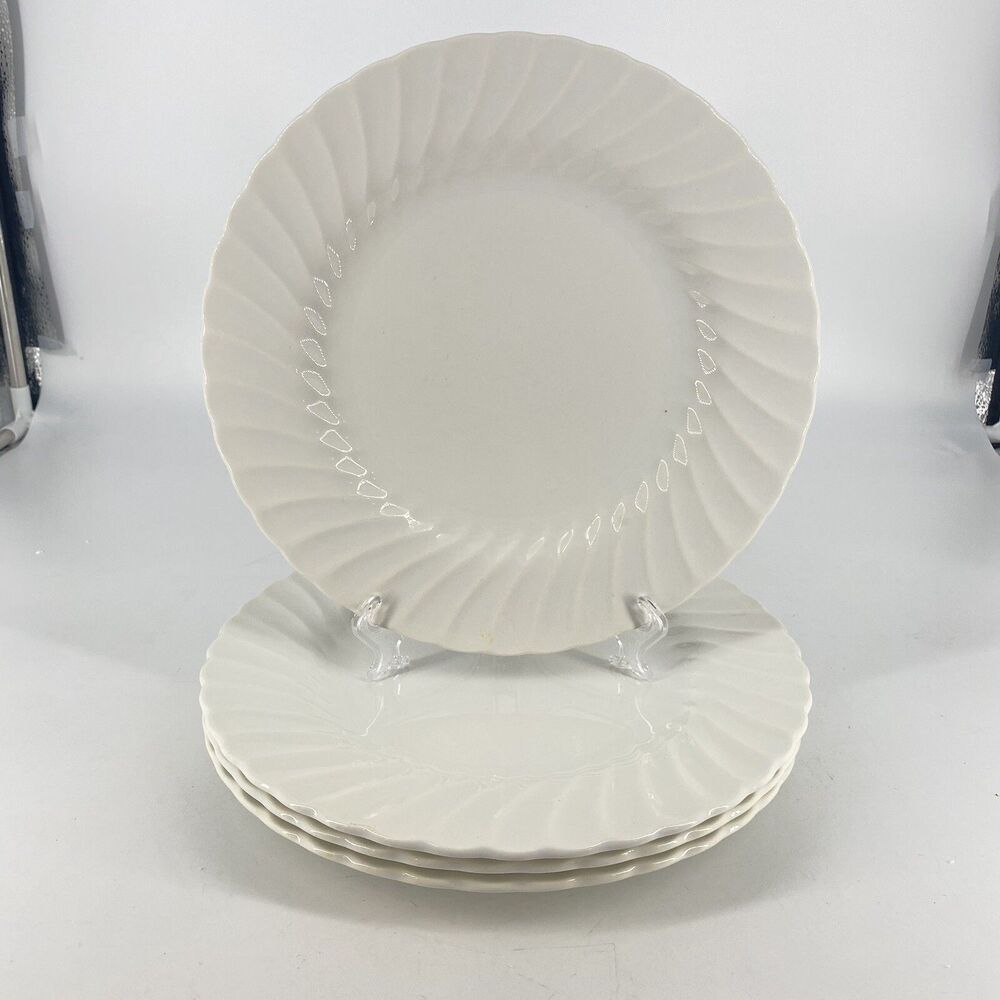 Sheffield Bone China White Swirl Dinner Plates Set 4 USA Vintage 10.25”